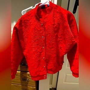 Red Embossed Adidas Originals set (jacket and shorts)